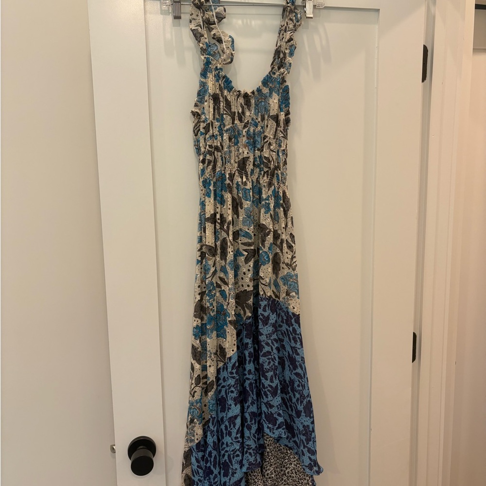 Floral Maxi Dress with Blue Accents
